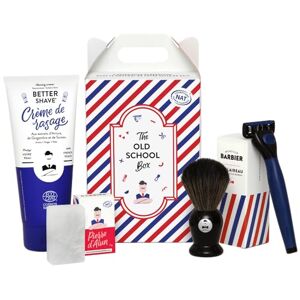 Monsieur Kit de Rasage Old School de    Coffret cadeau Naturel, Végan et Français   Idéal pour les peaux sensibles   Pierre d’Alun, Crème de Rasage, Blaireau de barbier et rasoir 5 lames - Publicité