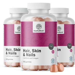 HealthyWorldÂ® 3x Hair, Skin & Nails a Gummies pour cheveux, peau et ongles, ensemble 360 gummies