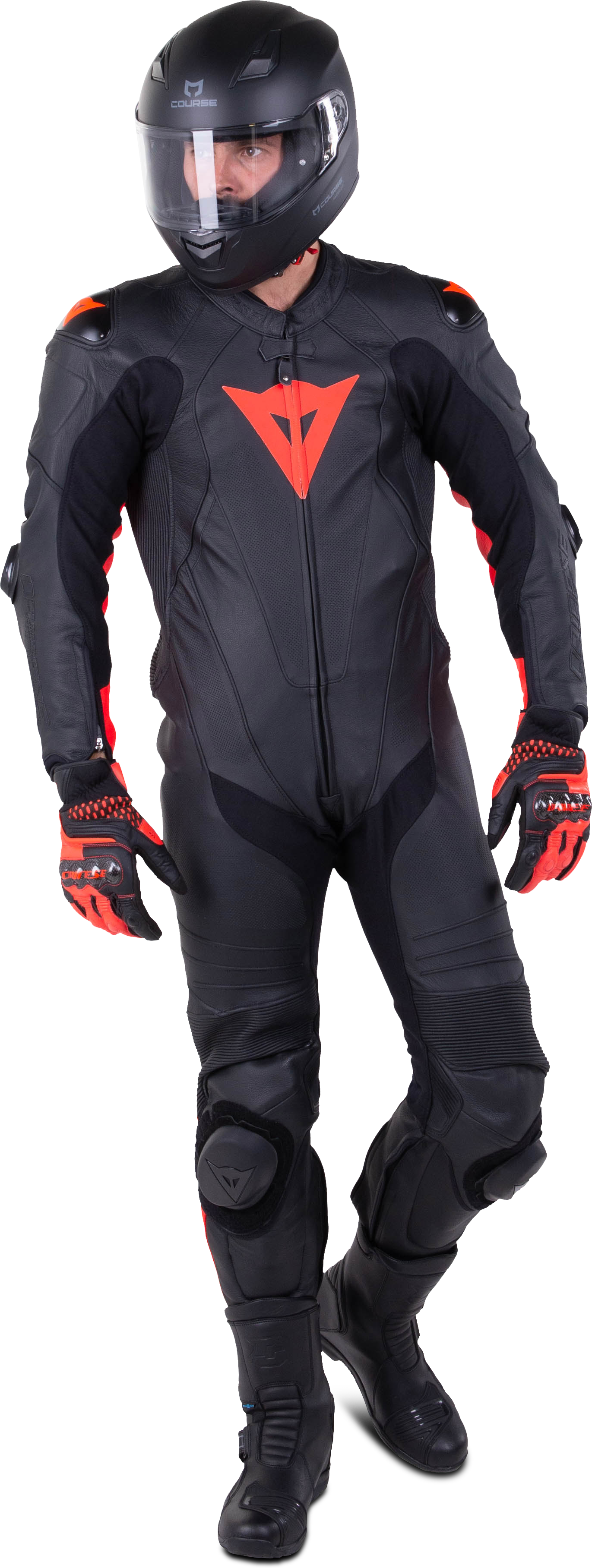 Dainese Lederanzug Dainese Laguna Seca 5 Perf. Schwarz-Fluo Rot