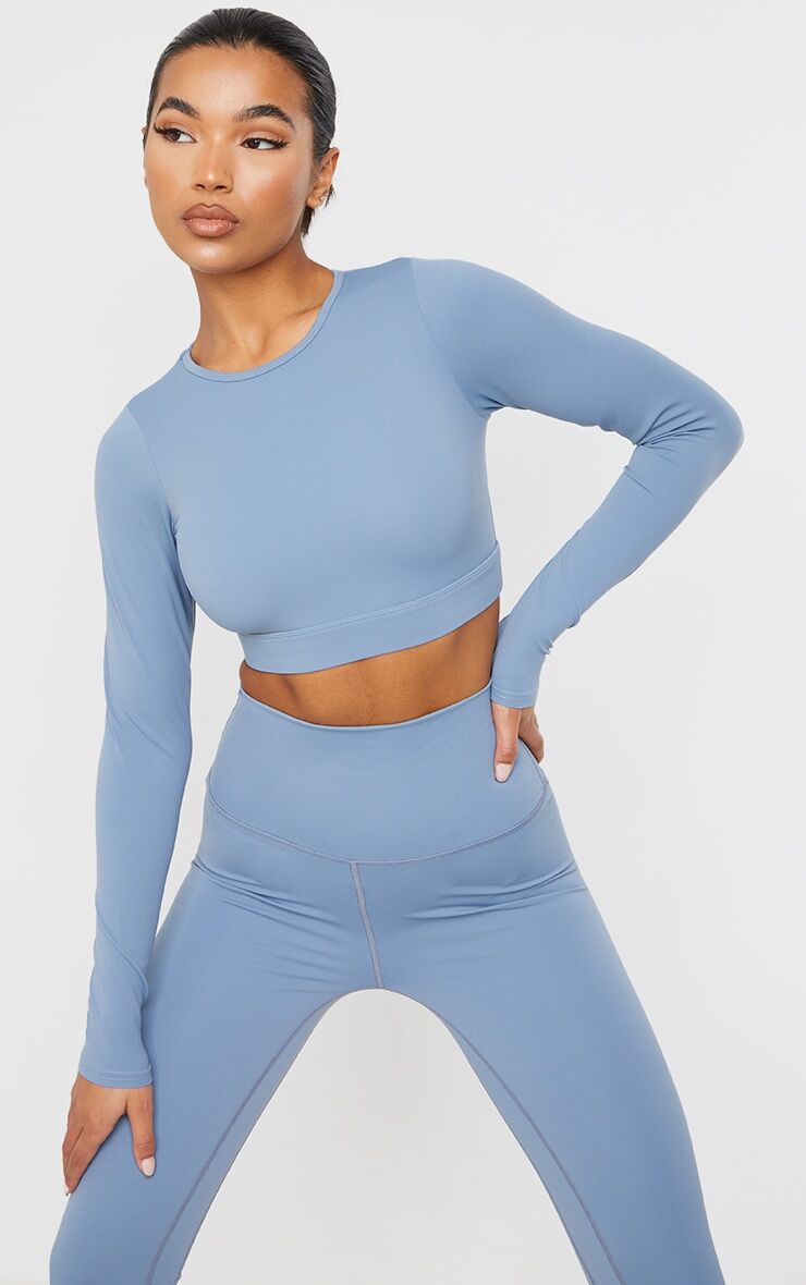 PrettyLittleThing Blue Sculpt Luxe Long Sleeve Sports Top  - Blue - Size: 6