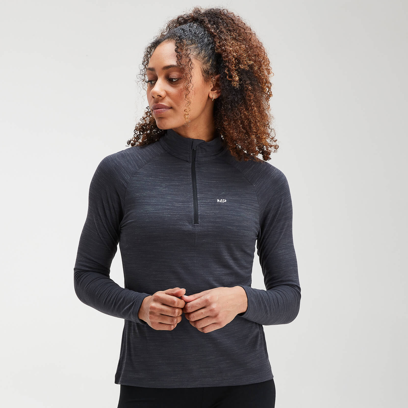 MP Women's Performance Zip Training Top- Black/Charcoal Marl - S