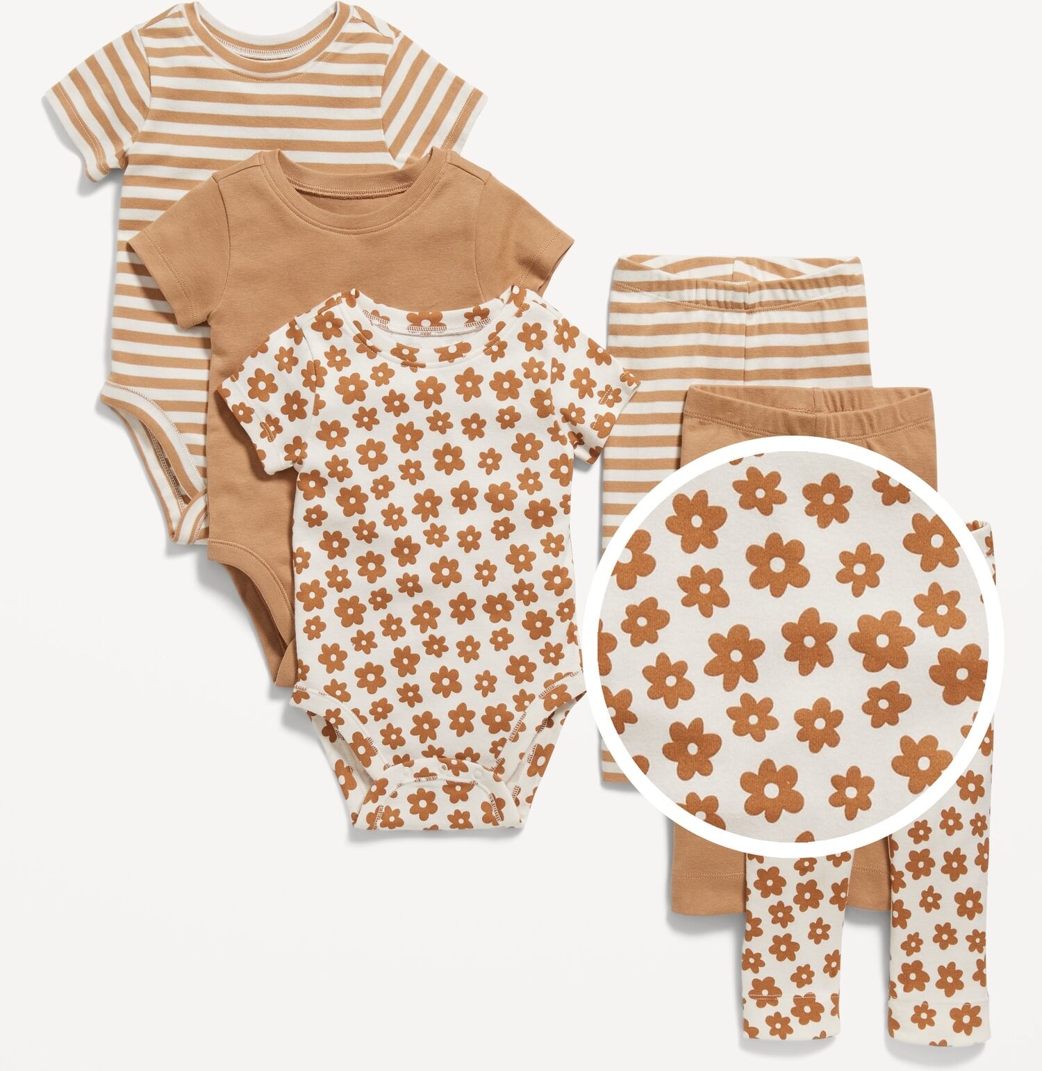 Old Navy Unisex Bodysuit & Leggings 6-Pack for Baby - female - Colour: Brown - Size: 6-12 M