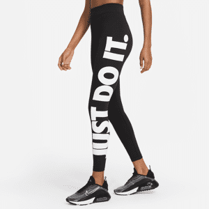 Nike Sportswear Essential Leggings mit hohem Bund und Grafik für Damen - Schwarz - L (EU 44-46)
