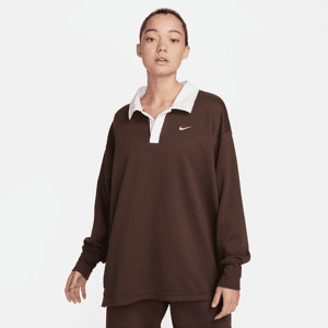 Nike Sportswear Essential Oversize-Poloshirt mit langen Armen für Damen - Braun - S (EU 36-38)