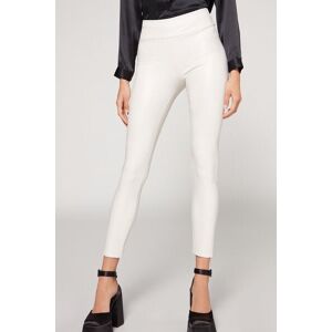 Calzedonia Warme Leder-Effekt-Leggings Frau Weiß Größe L