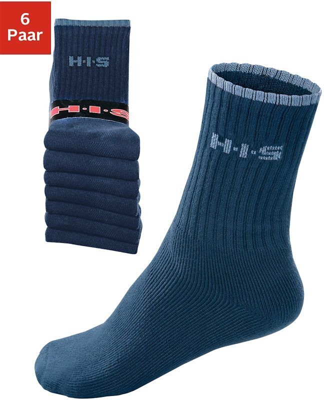 H.I.S Sportsocken, (6 Paar), mit Frottee & verstärkten Belastungszonen blau Größe 35-38 39-42 43-46 47-48