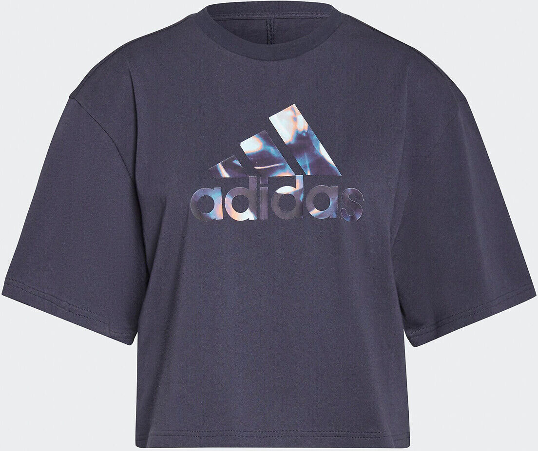 Adidas Cropped T-Shirt mit Print vorne BLAU