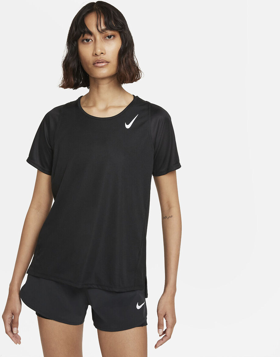 NIKE Schnelltrocknendes T-Shirt Running, reflektierendes Logo SCHWARZ