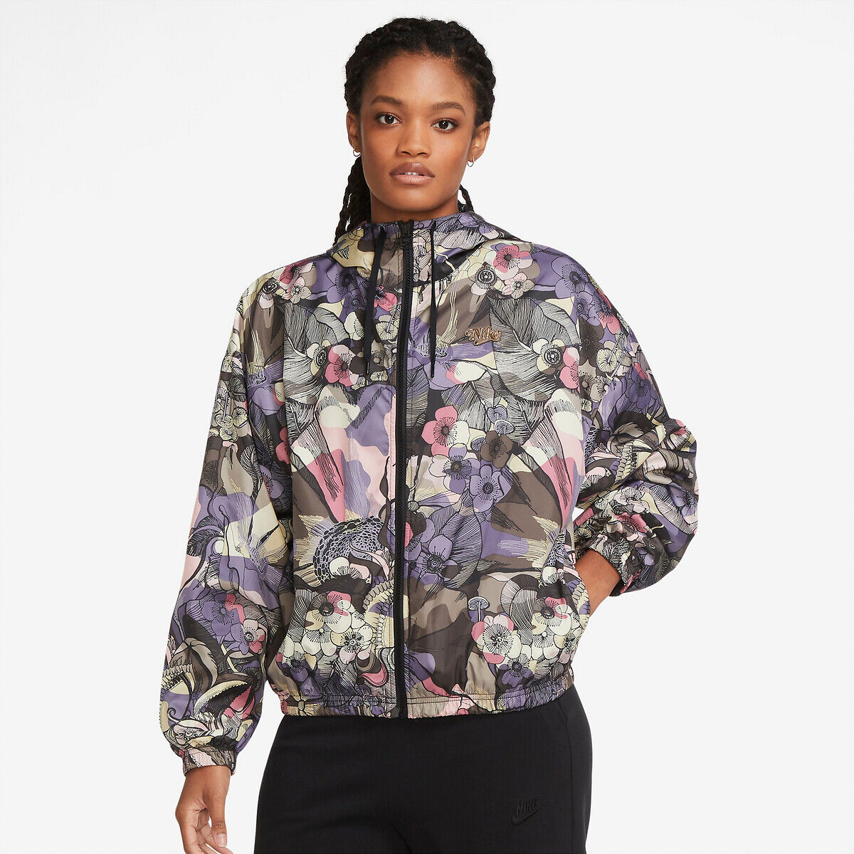 NIKE Windjacke mit Kapuze, geblümt VIOLETT