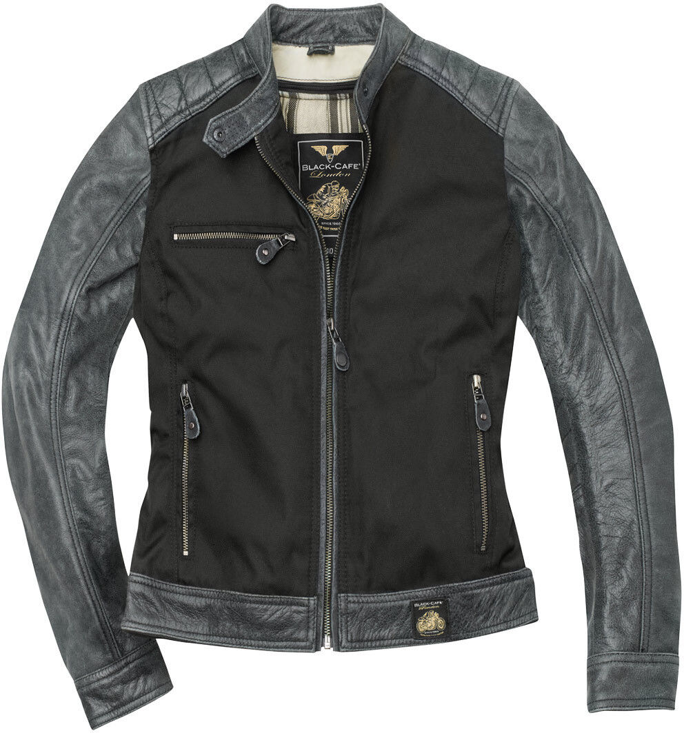 Black-Cafe London Johannesburg Damen Motorrad Leder- / Textil Jacke XL Schwarz Grau