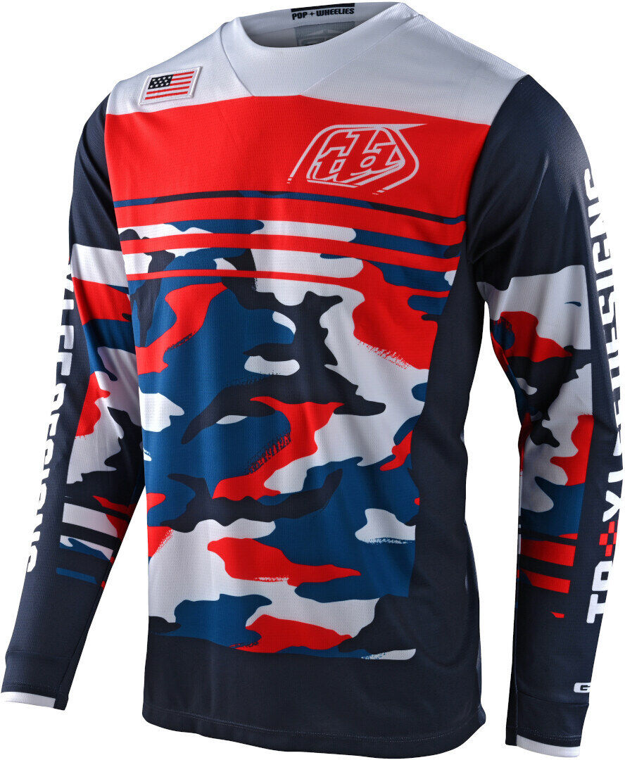 Troy Lee Designs One & Done GP Formula Camo Motocross Jersey L Weiss Rot Blau