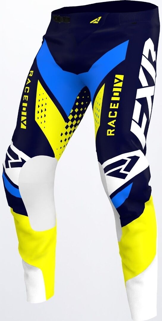 FXR Revo RaceDiv Motokrosové kalhoty 38 Bílá Modrá žlutá