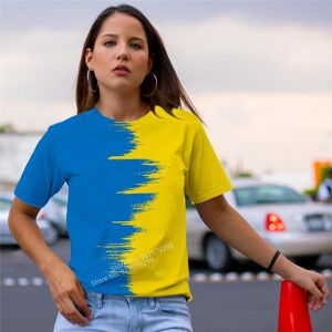 Dundundun 2022 Blau Gelb Ukraine Flagge T Shirt Frauen Kurzarm Harajuku T-Shirt Weibliche T-Shirt Nette Top T