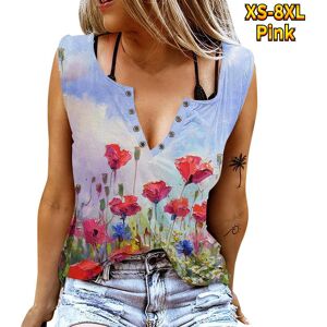 Womens Tops Frauen Tanks Sexy V-Ausschnitt Ärmellose Sommer Tops Weste 3d Druck Rosa Blumen Tops