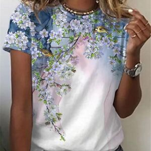 Etst Wendy 012 2023 Neue Frauen Sommer Kurzarm T-Shirt 3d Blumen Druck Rundhals Lose Casual Stil T-Shirt