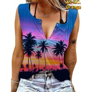 Womens Tops Frauen Tanks Sexy V-Ausschnitt Ärmellose Sommer Tops Weste 3d Druck Orange Kokosnuss Baum Tops