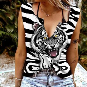 Womens Tops Frauen Tanks Sexy V-Ausschnitt Ärmellose Sommer Tops Weste 3d Fierce Tiger Print Coole Leichte Tops