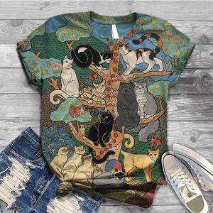 Kukebang Frauen Sommer Kurzarm Digitale 3d Katze Gedruckt Oansatz Tops T Shirt Femme T-Shirts