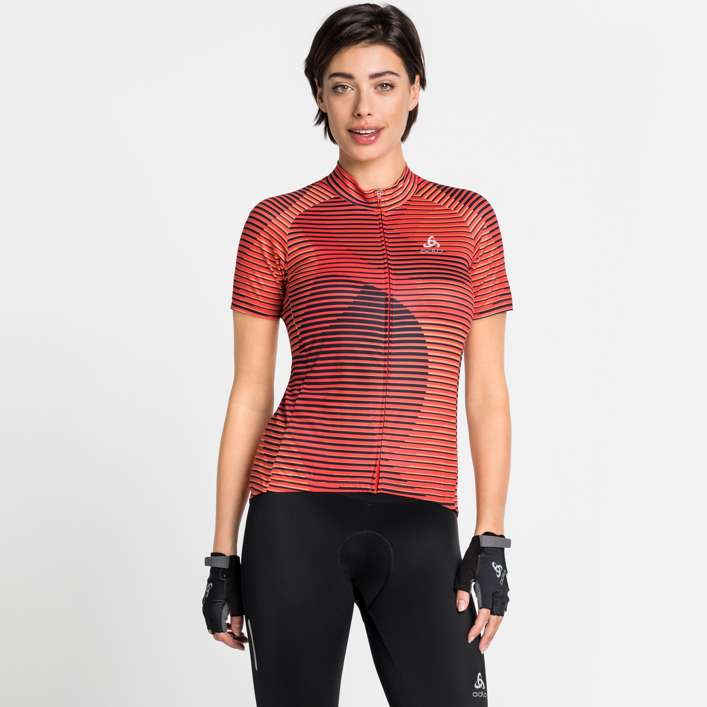 Odlo Damen ELEMENT Radtrikot, female, papaya - hot coral - diving navy, M