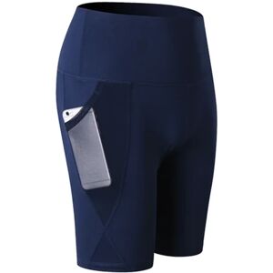 HeyMAN Sommergymnastikshorts Kvinder Højtaljekompression Hurtigtørrende yogashorts Fitness Løbe Push Up-shorts med lommer Navy blue L