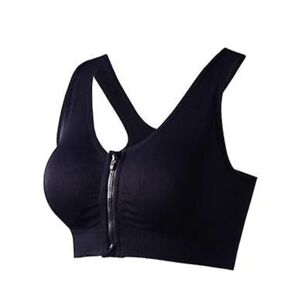 Dame-sports-bh med lynlås foran Trådløs postkirurgisk bh Active Yoga Sports-bh - Perfet Black XXL