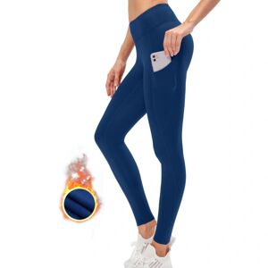 Fleeceforede termiske leggings til kvinder Bløde elastiske vintervarme gymleggings til kvinder Højtaljede mavekontrol yogabukser med lommer, L L