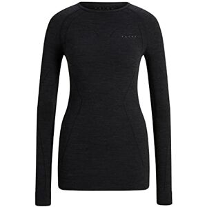 FALKE ESS Women Wool Tech. Long Sleeve Comfort Fit top, Size M, Black, virgin wool mix Sweat wicking, fast drying, warm, protection in cold to very cold temperatures, ideal for ski