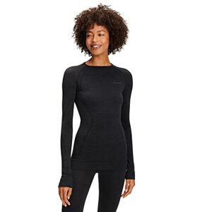 FALKE ESS Women Wool Tech. Long Sleeve Comfort Fit top, Size M, Black, virgin wool mix Sweat wicking, fast drying, warm, protection in cold to very cold temperatures, ideal for ski