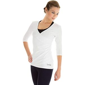 WINSHAPE Women's 3/4-Length Sleeve Top with Wrap-Around Effect, Suitable for Fitness, Yoga, Pilates and Casual Wear, white, xl