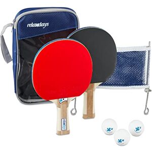 Relaxdays Tischtennis Set mit Netz, HxBxT: 27 x 17 x 5 cm, 2 konische Schläger, 3 Tischtennisbälle, Tragetasche, blau