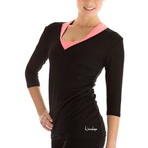 WINSHAPE Women's 3/4-Length Sleeve Top with Wrap-Around Effect, Suitable for Fitness, Yoga, Pilates and Casual Wear, black, xl