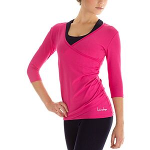 WINSHAPE Women's 3/4-Length Sleeve Top with Wrap-Around Effect, Suitable for Fitness, Yoga, Pilates and Casual Wear, pink, xl