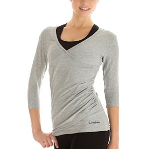 WINSHAPE Women's 3/4-Length Sleeve Top with Wrap-Around Effect, Suitable for Fitness, Yoga, Pilates and Casual Wear, xl