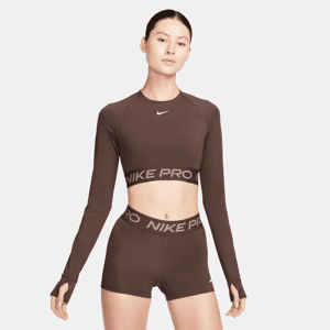 Kort Nike Pro Dri-FIT-top med lange ærmer til kvinder - brun brun M (EU 40-42)