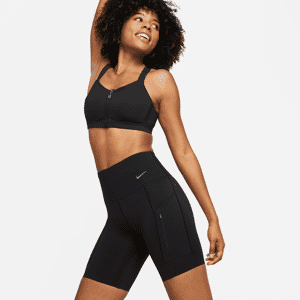 Højtaljede Nike Go-cykelshorts (20 cm) med fast støtte og lommer til kvinder - sort sort S (EU 36-38)