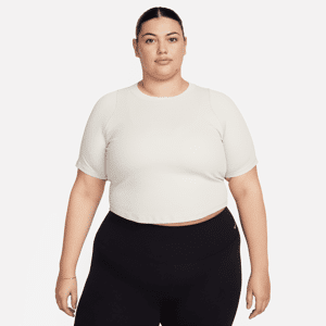 Kort Nike Zenvy Rib Dri-FIT-top med korte ærmer til kvinder (plus size) - brun brun 2X