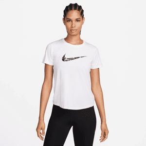Kortærmet Nike One Swoosh Dri-FIT-løbetop til kvinder - hvid hvid XXL (EU 52-54)