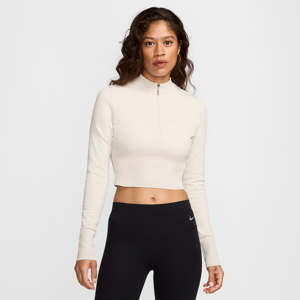 Kort Nike Sportswear Chill Knit-sweater med lange ærmer, slank pasform og 1/2 lynlås til kvinder - brun brun L (EU 44-46)