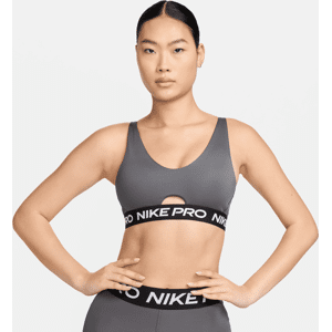 Nike Pro Indy Plunge-sports-bh med medium støtte og indlæg til kvinder - grå grå XS