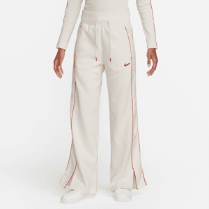 Højtaljede Nike Sportswear Phoenix Fleece-sweatpants med åben kant til kvinder - hvid hvid XS (EU 32-34)