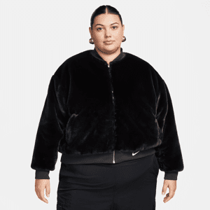 Vendbar Nike Sportswear-bomberjakke med imiteret pels til kvinder (Plus size) - sort sort 2X