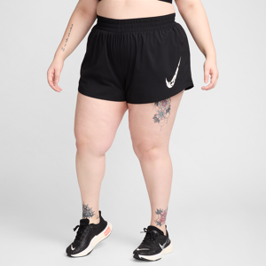 Nike One Swoosh Dri-FIT-shorts til løb med mellemhøj talje til kvinder (plus size) - sort sort 3X