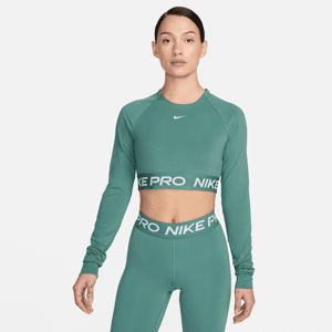 Kort Nike Pro Dri-FIT-top med lange ærmer til kvinder - grøn grøn XS (EU 32-34)