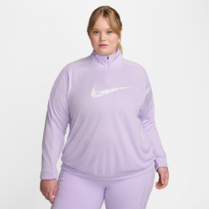 Nike Swoosh Dri-FIT-mellemlag med 1/4 lynlås (plus størrelse) til kvinder - lilla lilla 1X