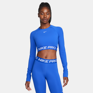 Kort Nike Pro Dri-FIT-top med lange ærmer til kvinder - blå blå XS (EU 32-34)