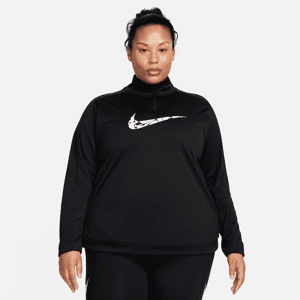 Nike Swoosh Dri-FIT-mellemlag med 1/4 lynlås (plus størrelse) til kvinder - sort sort 1X