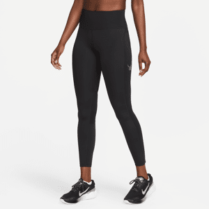 Nike Fast-7/8-leggings med grafik, mellemhøj talje og lommer til kvinder - sort sort M (EU 40-42)