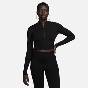 Kort Nike Sportswear Chill Knit-sweater med lange ærmer, slank pasform og 1/2 lynlås til kvinder - sort sort L (EU 44-46)