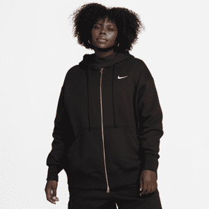 Oversized Nike Sportswear Phoenix Fleece-pullover-hættetrøje med fuld lynlås til kvinder (plus size) - sort sort 2X