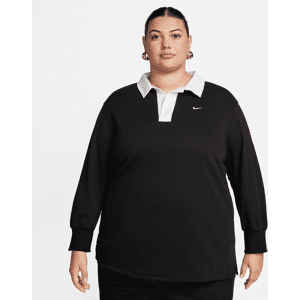 Overdimensioneret, langærmet Nike Sportswear Essential-polo til kvinder (plus size) - sort sort 3X